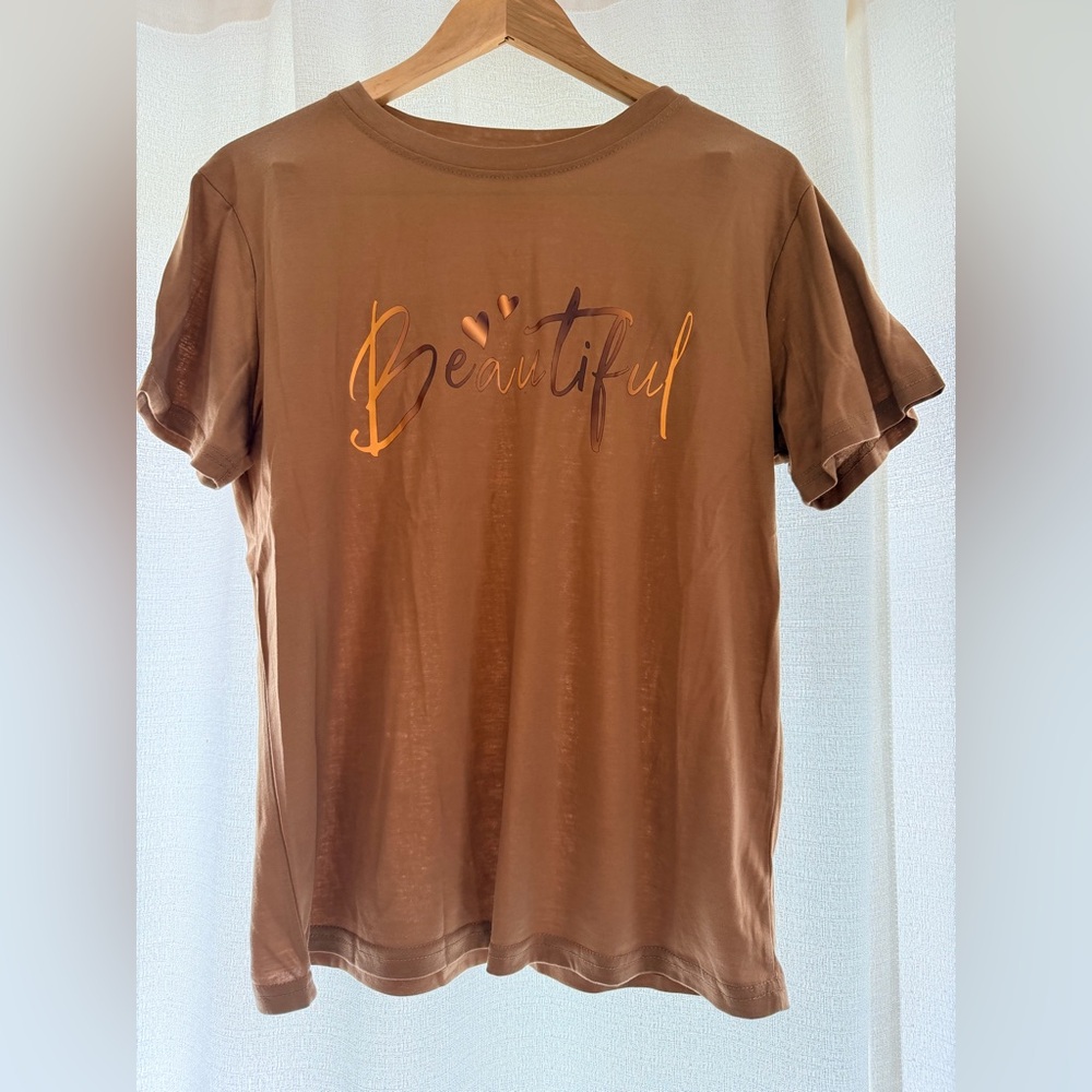 SHEIN Metallic Copper Logo Tee
